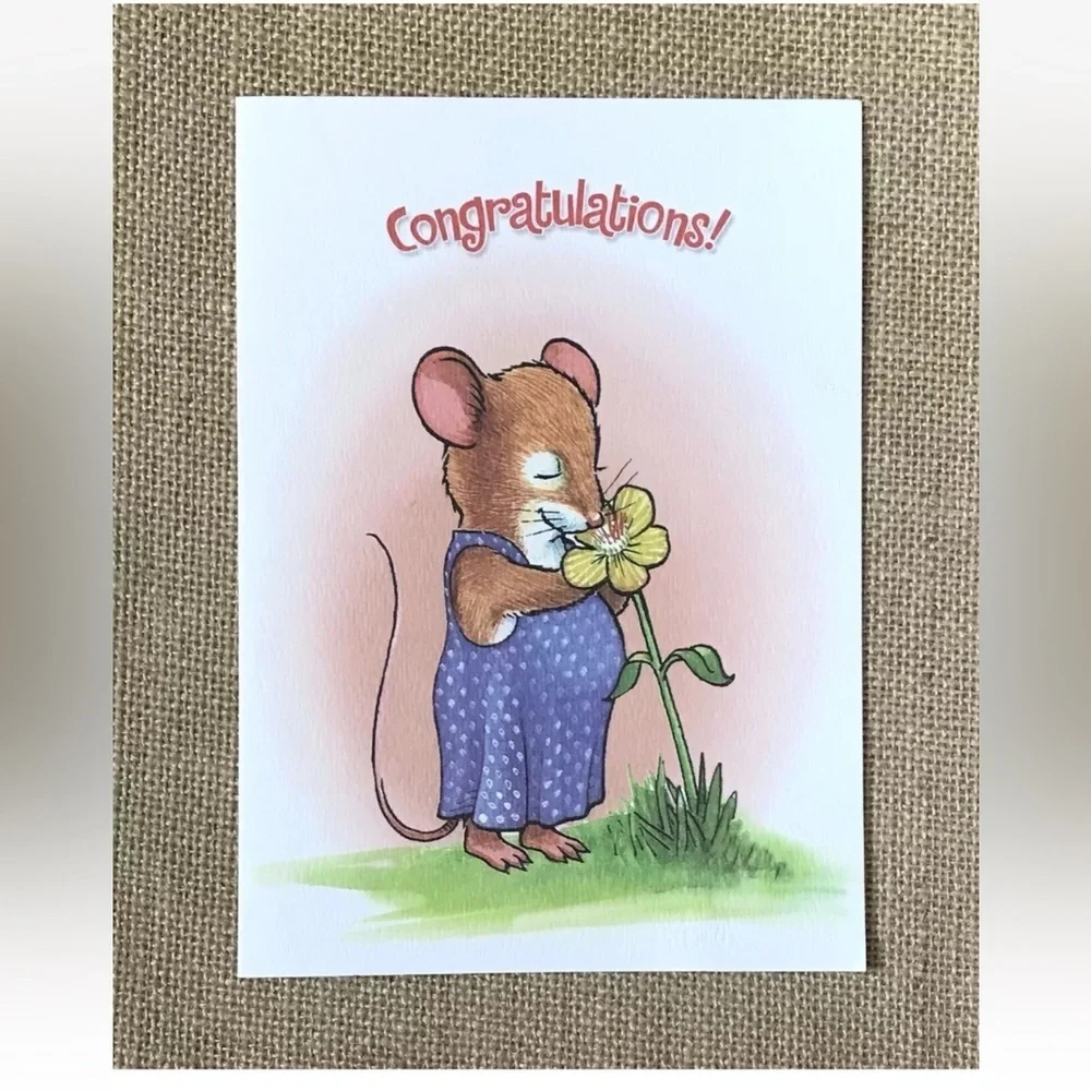 David Sieks Town Mouse Smelling Flower Congratulations Card Kitsch Cute Sweet
